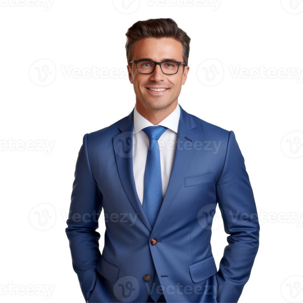 Man wearing a blue suit and blue tie. isolated on transparent background png