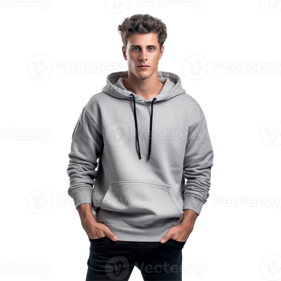 A man wearing a gray hoodie. isolated on transparent background png