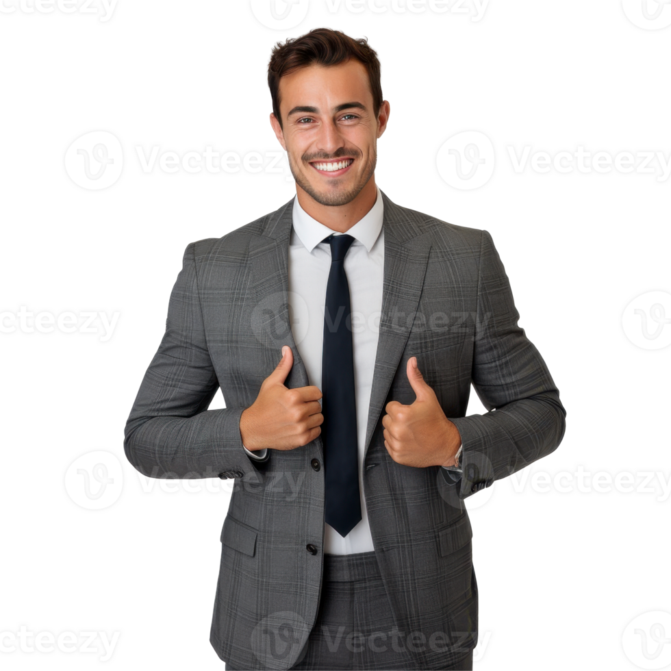 Man wearing a gray suit and a black tie. isolated on transparent background png