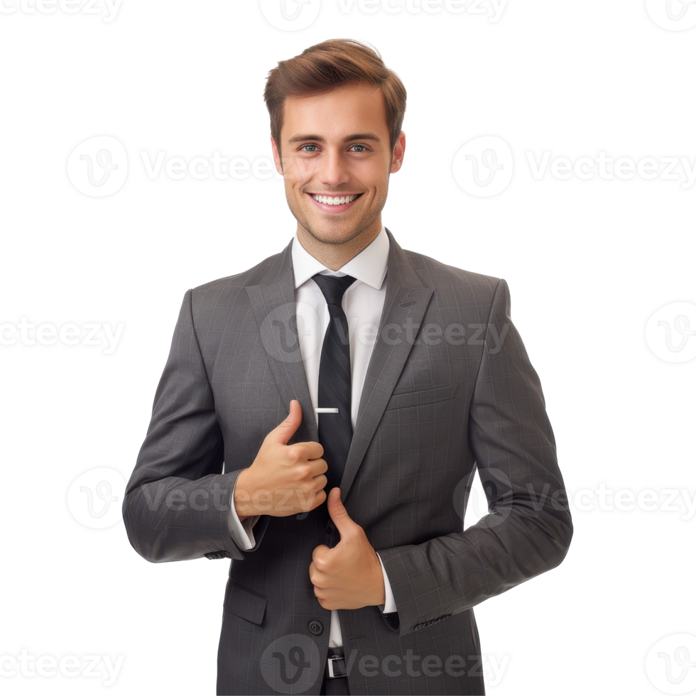 businessman wearing gray suit and a black tie. isolated on transparent background png