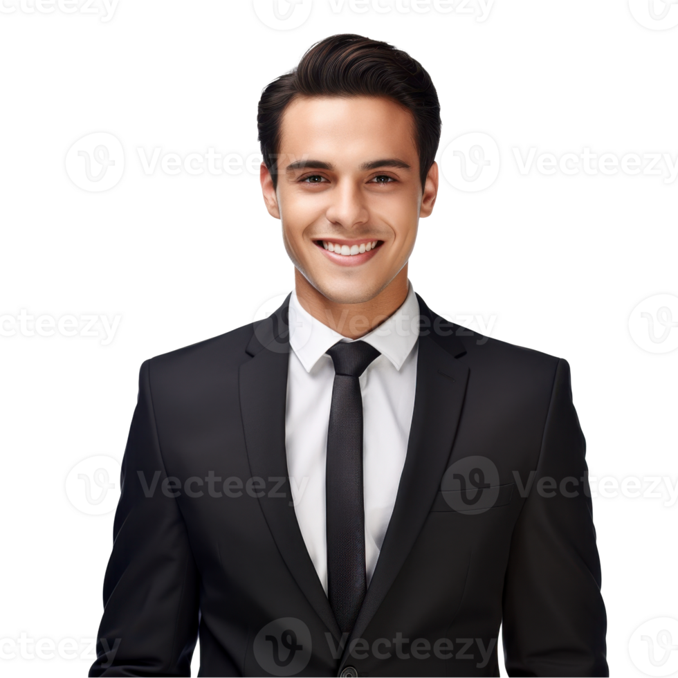 Handsome man wearing a black suit and a black tie. isolated on transparent background png