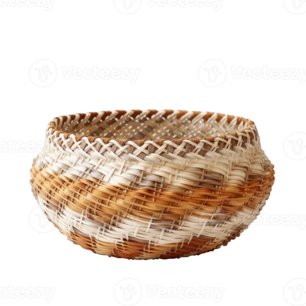 A woven basket with a brown and white pattern. isolated on transparent background png
