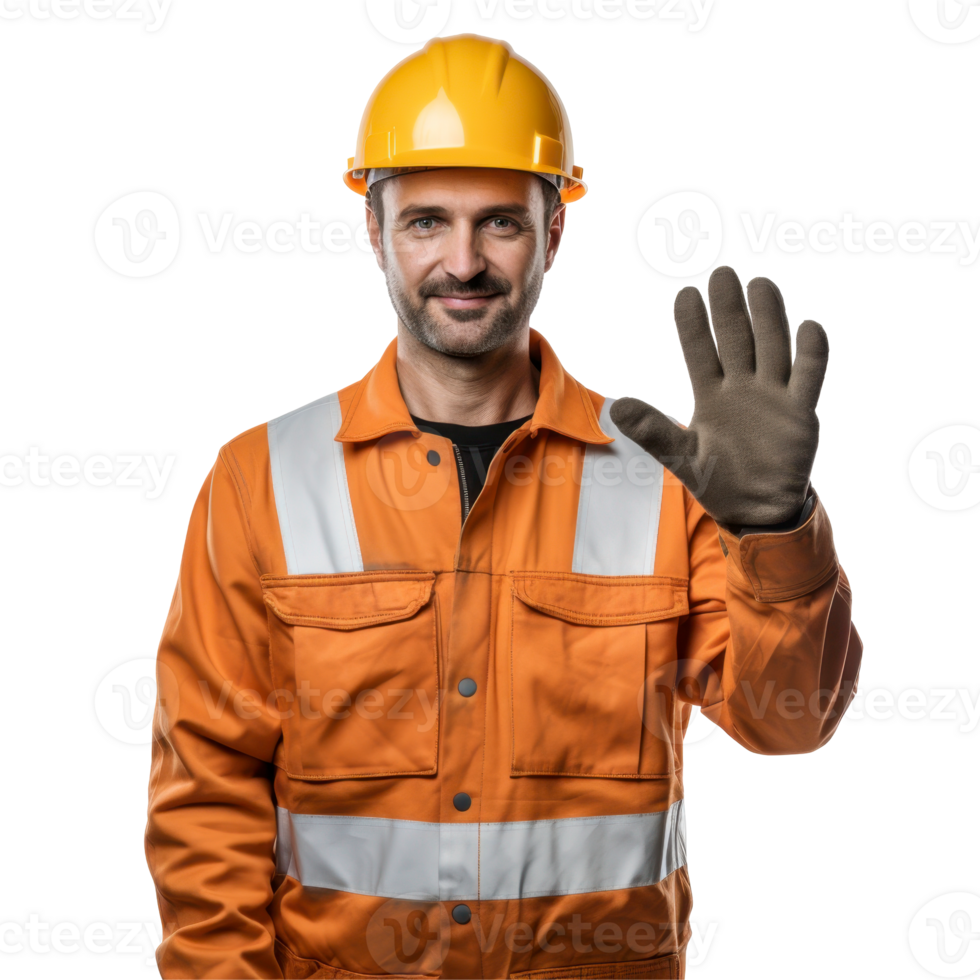 Man in an orange vest and a hard hat. isolated on transparent background png