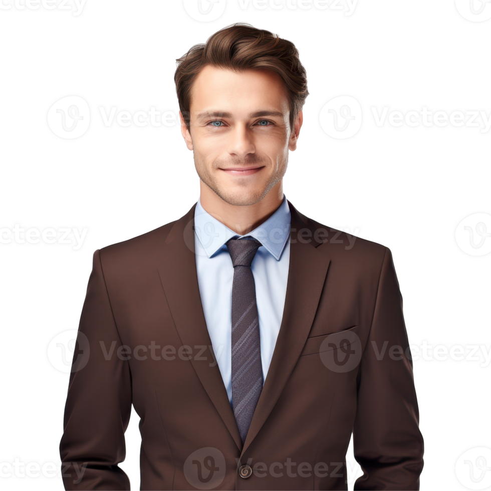man in a brown suit and blue tie. isolated on transparent background png
