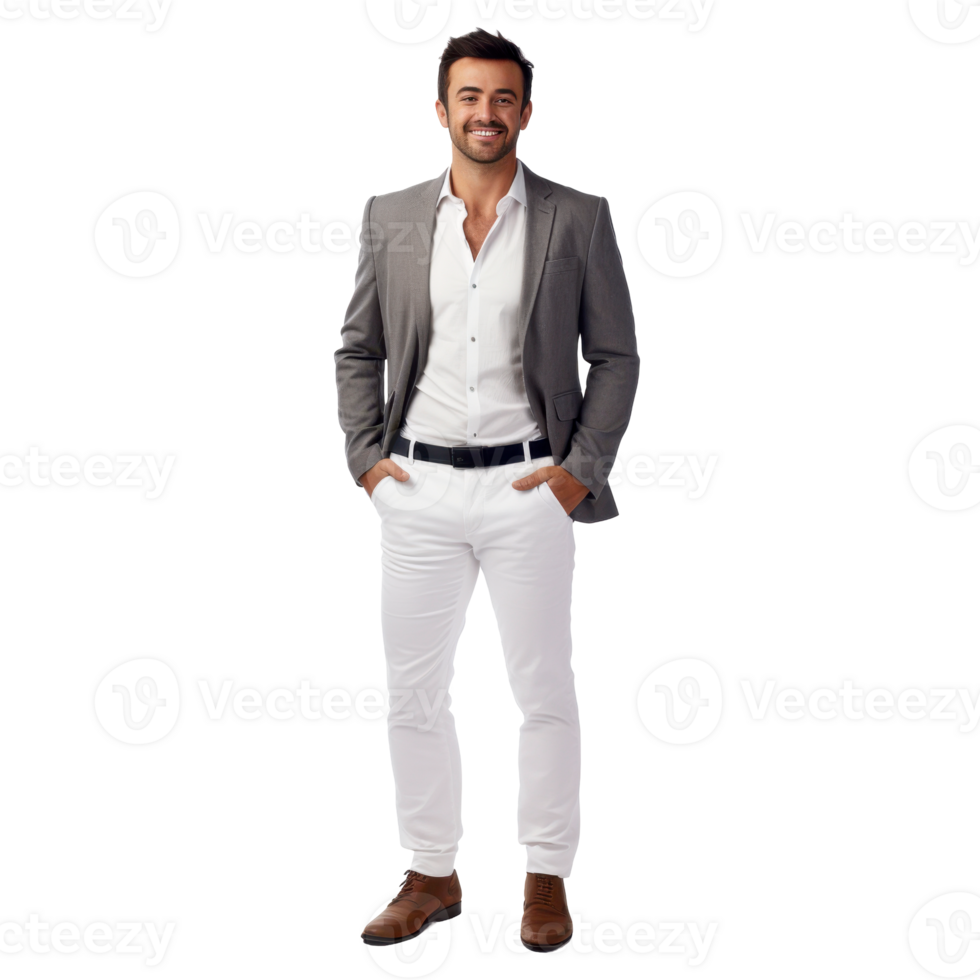 A man wearing a suit and white pants. isolated on transparent background png