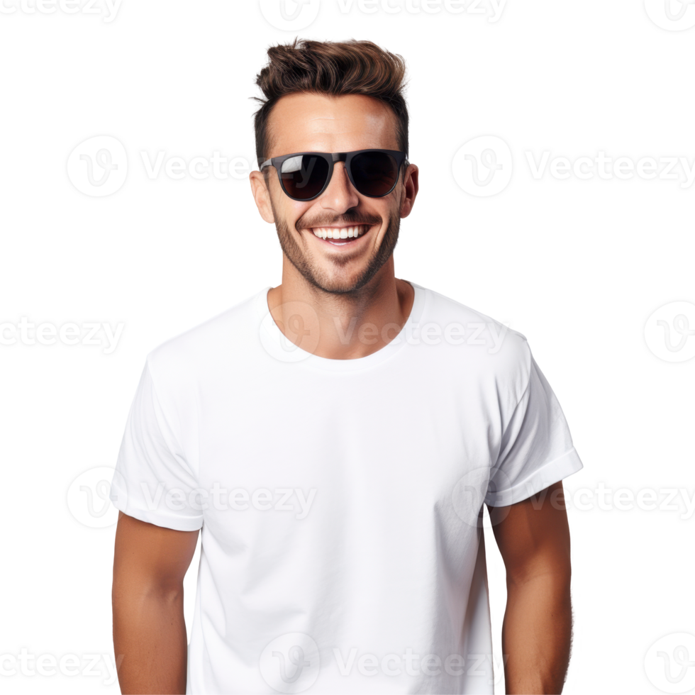 A man wearing a white shirt and sunglasses. isolated on transparent background png