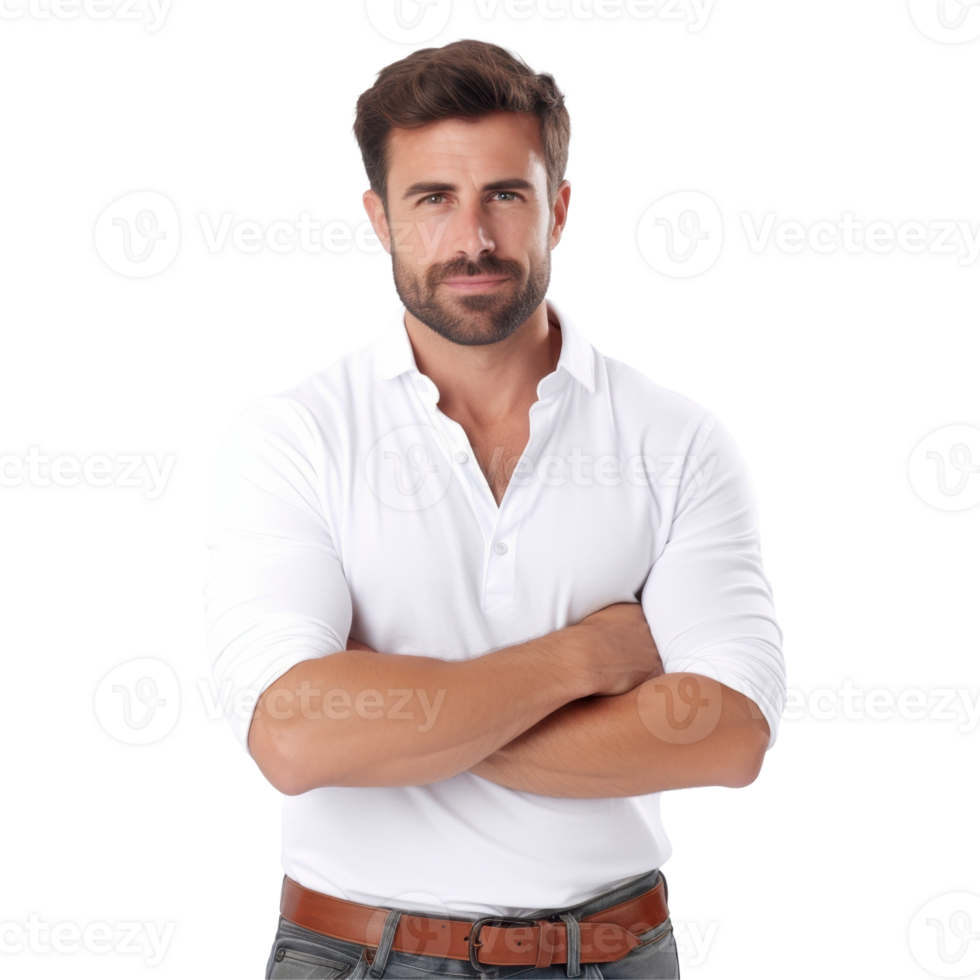 A man with a beard and a white shirt. isolated on transparent background png