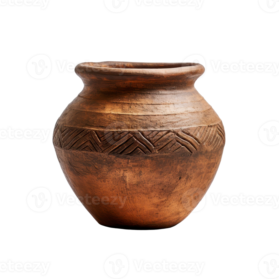 brown vase with a design on it. isolated on transparent background png