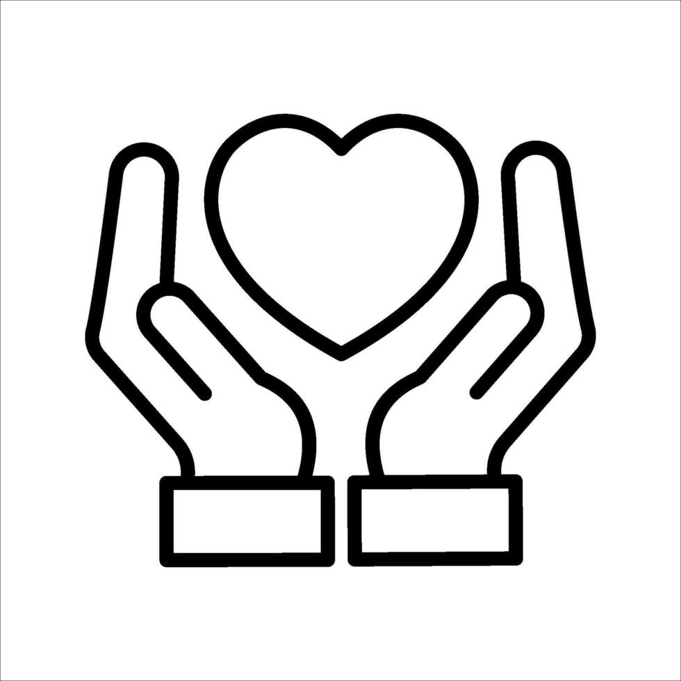 Thin Outline Icon., Hands Hugging Heart Symbol in Which Sign Person. Line Charity, Message Love and Patient Care, Caring Hands. Isolated Pictogram vector