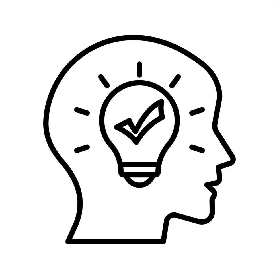 Head thinking with lightbulb Icon. Symbol isolated white background. illustration. color editable. vector