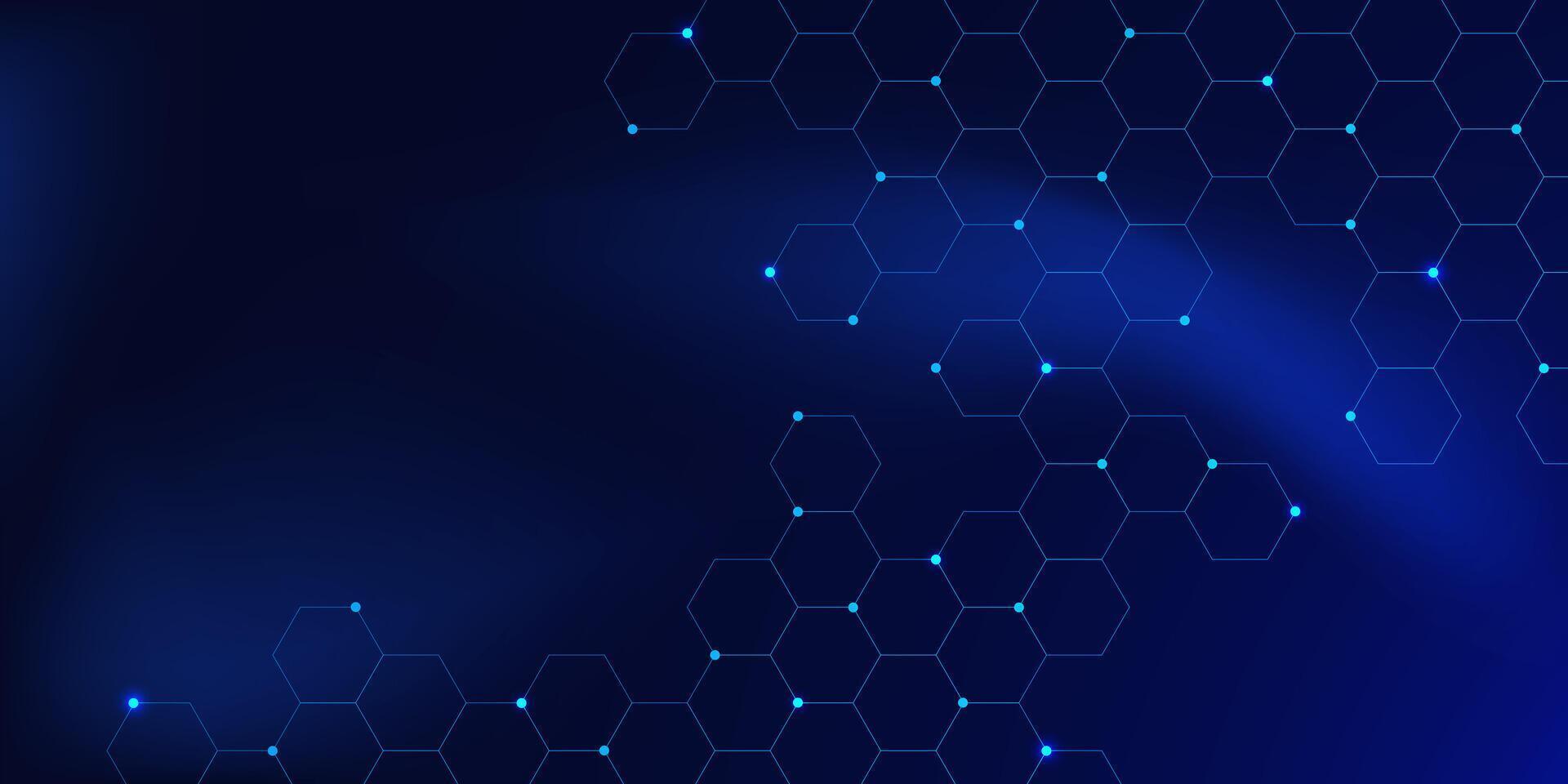 Abstract digital technology with hexagon pattern and glowing points on gradient blue color creates a modern and futuristic vector
