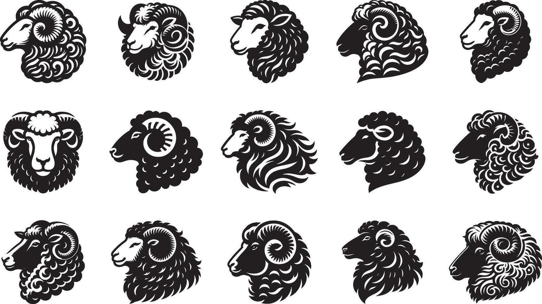 Sheep Head Set Illustration On White Background EPS 10 vector