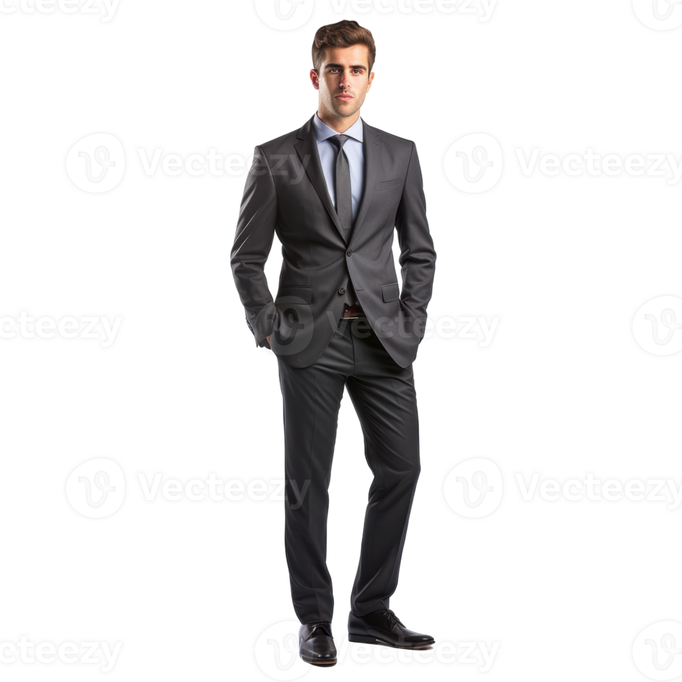 Young man in a gray suit and white shirt. isolated on transparent background png