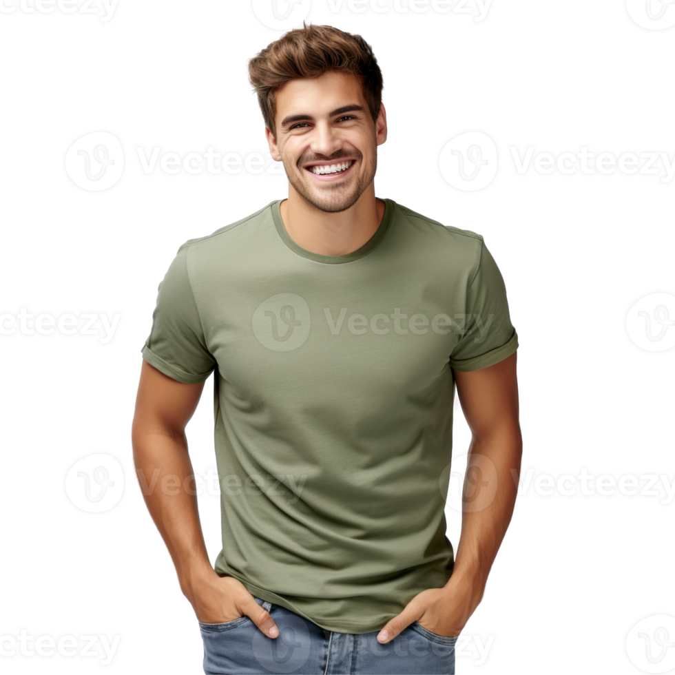 Handsome man with a green shirt is smiling. isolated on transparent background png