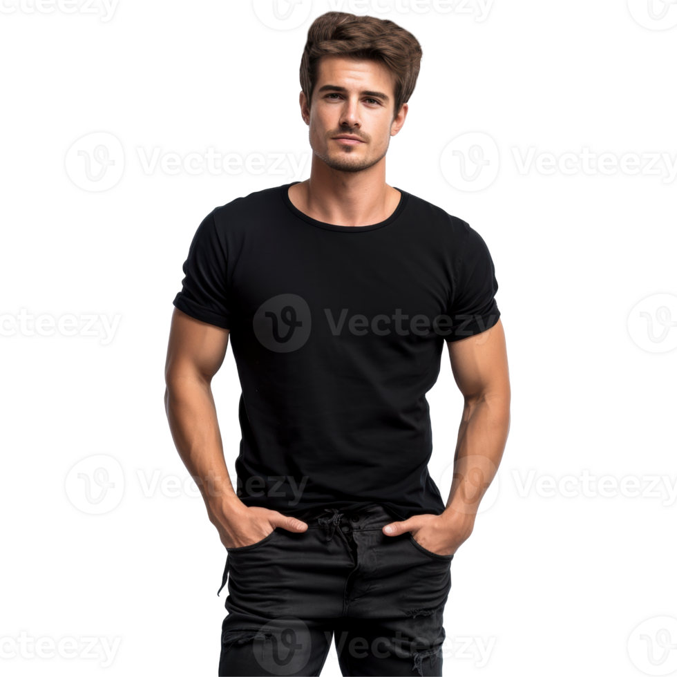 man in a black t-shirt and jeans. isolated on transparent background png