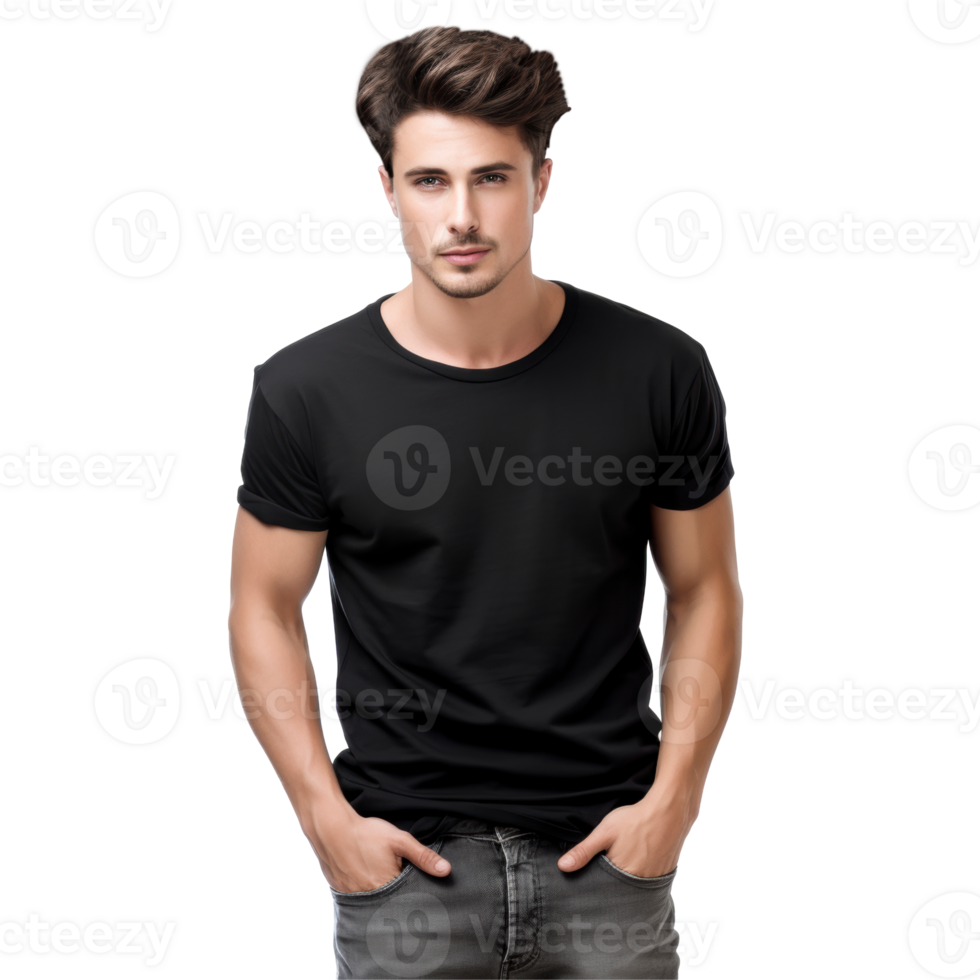A man in a black t-shirt and jeans. isolated on transparent background png