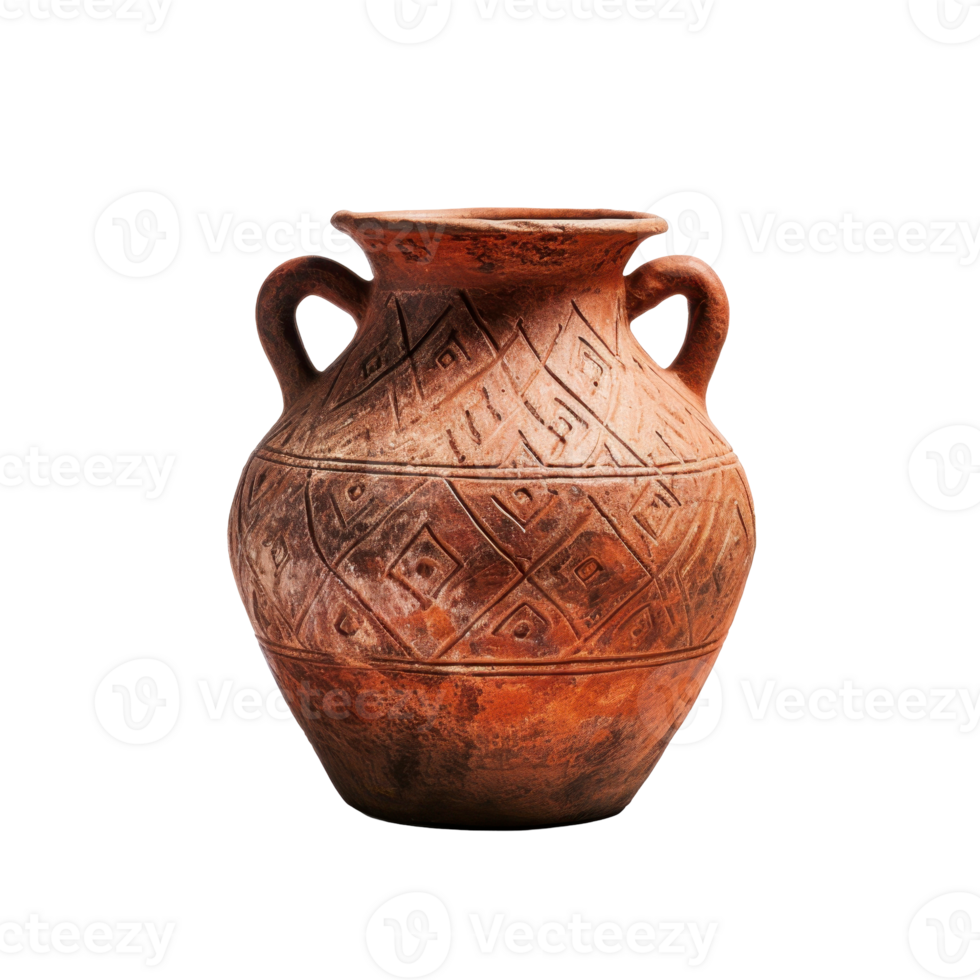 A brown vase with a design on it. isolated on transparent background png