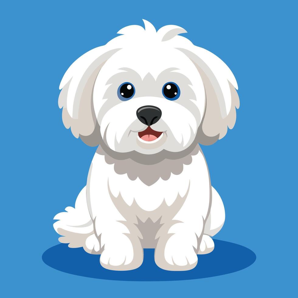 A cartoon white dog sitting on a blue background vector