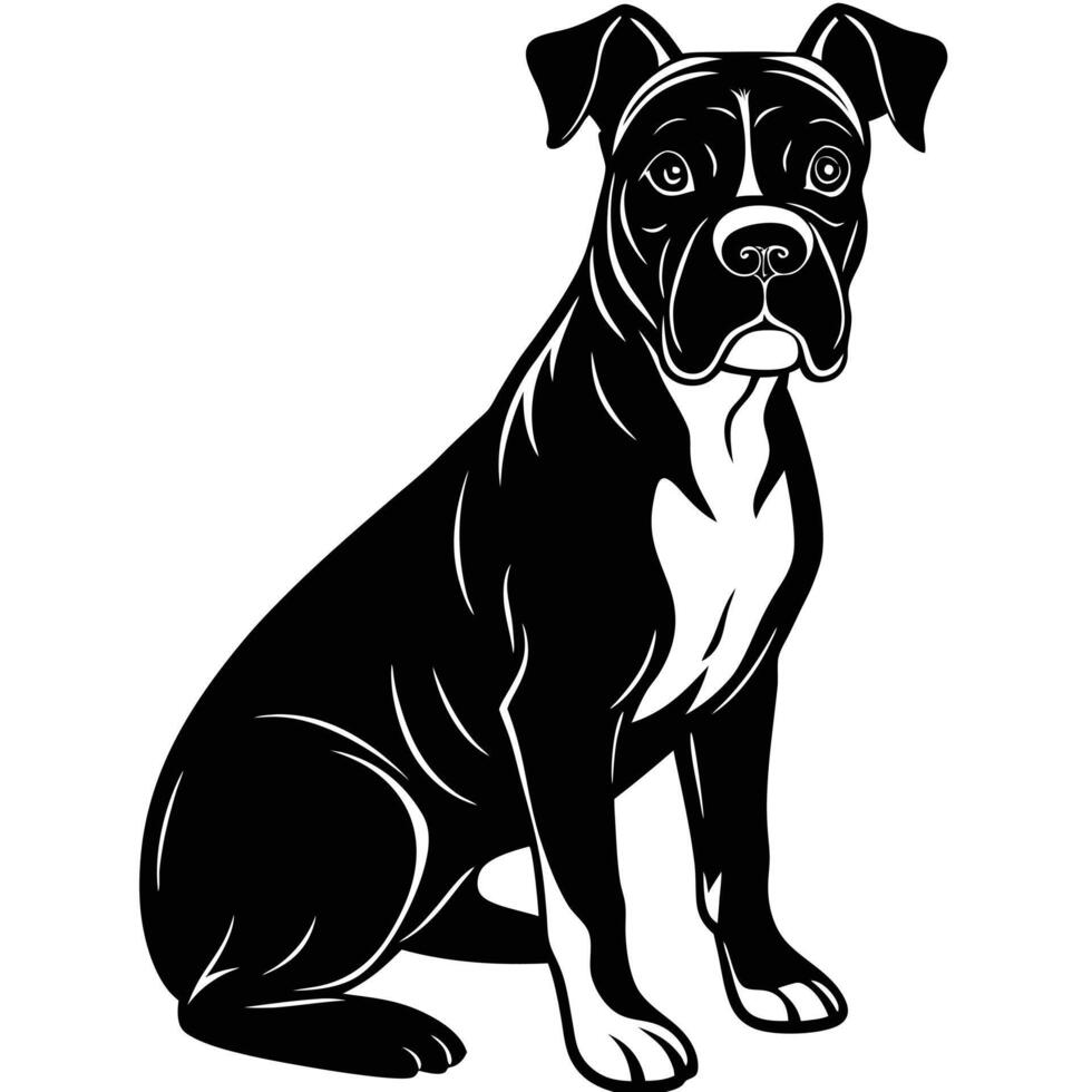 A black and white drawing of a boxer dog vector