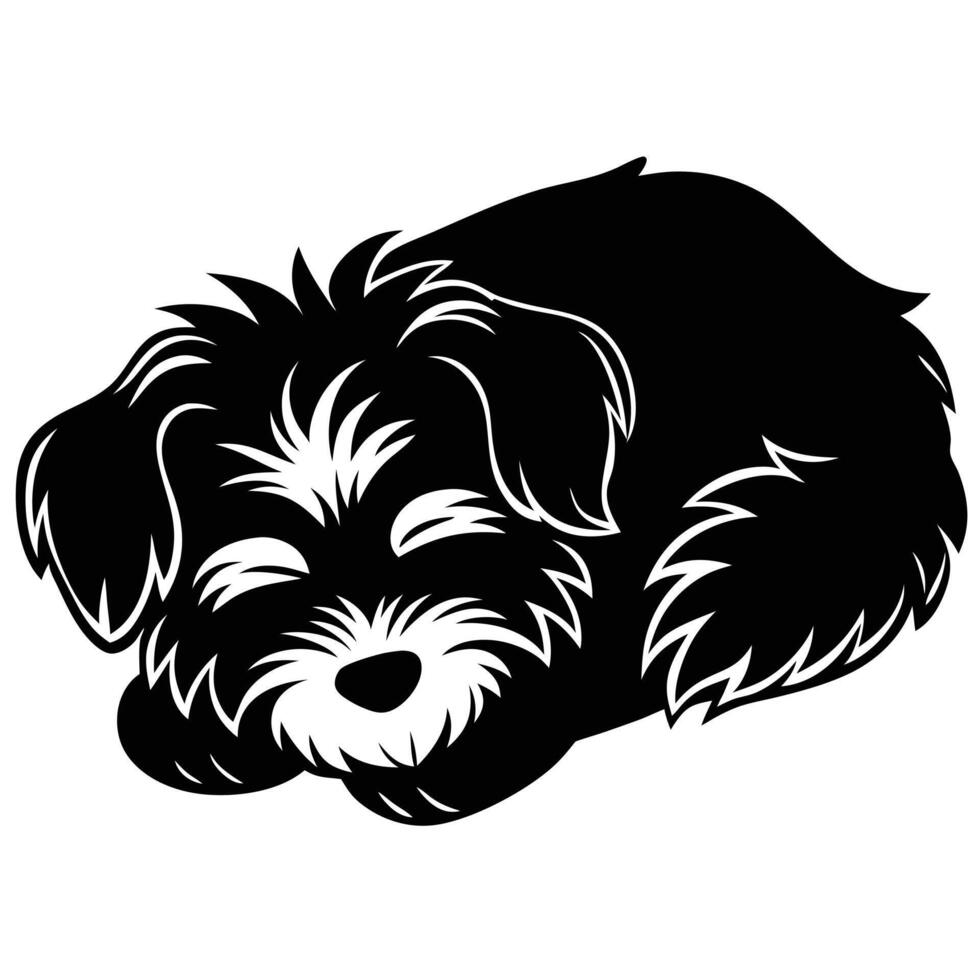 A black and white silhouette of a dog sleeping vector