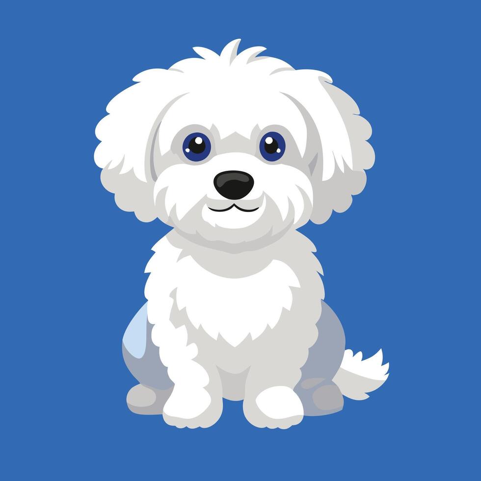 A cartoon white dog sitting on a blue background vector