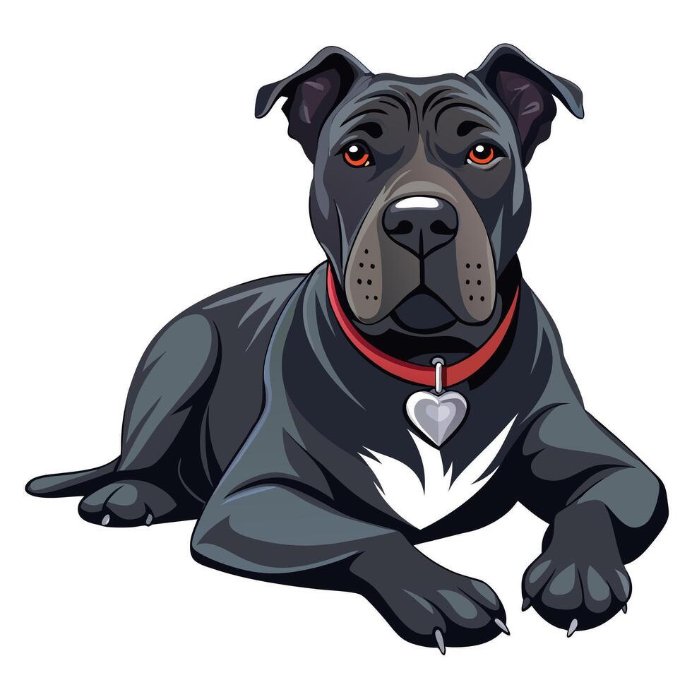 A cartoon black pit bull dog with a collar vector
