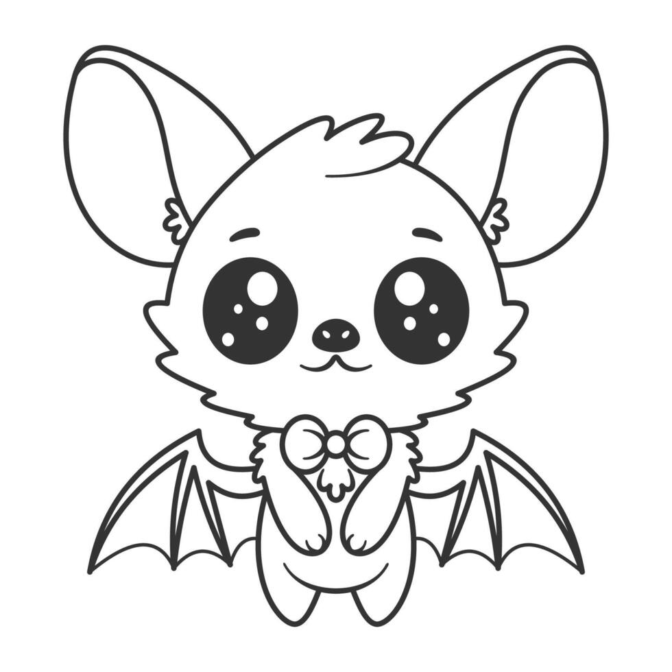 Cute bat animal wearing a bow tie, for coloring vector
