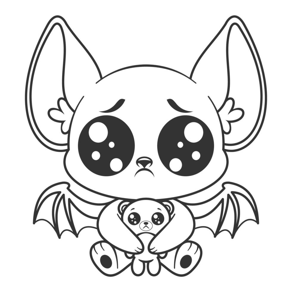 Bat feels sad with doll, for coloring vector