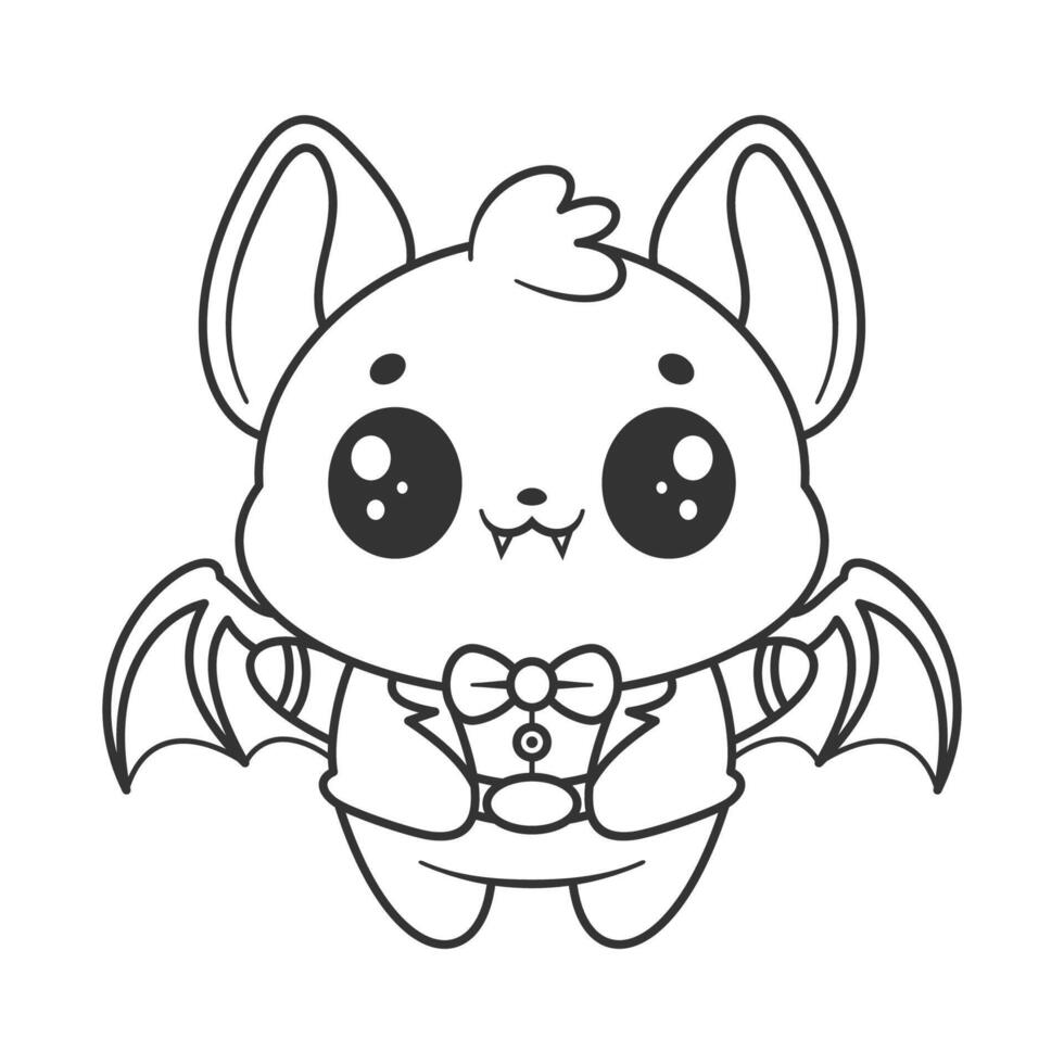 Cute fat bat animal wearing a bow tie, for coloring vector