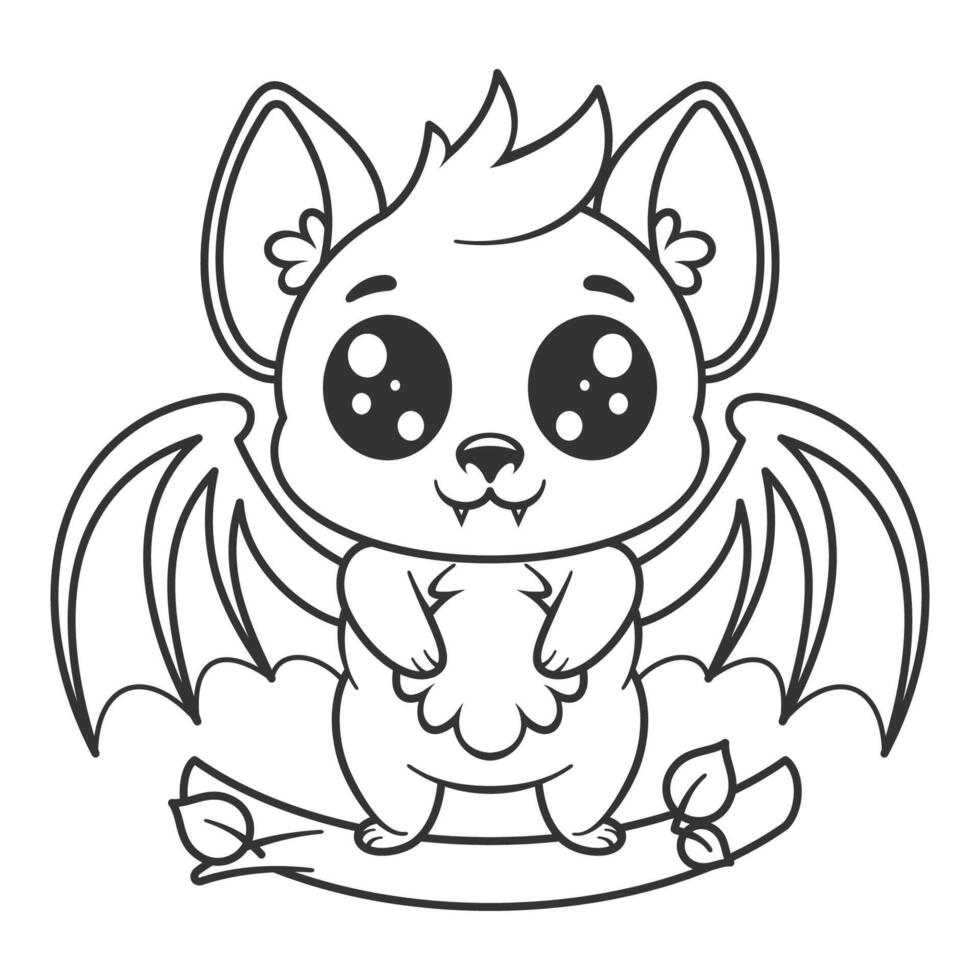 Cute bat alone on a tree branch, for coloring vector