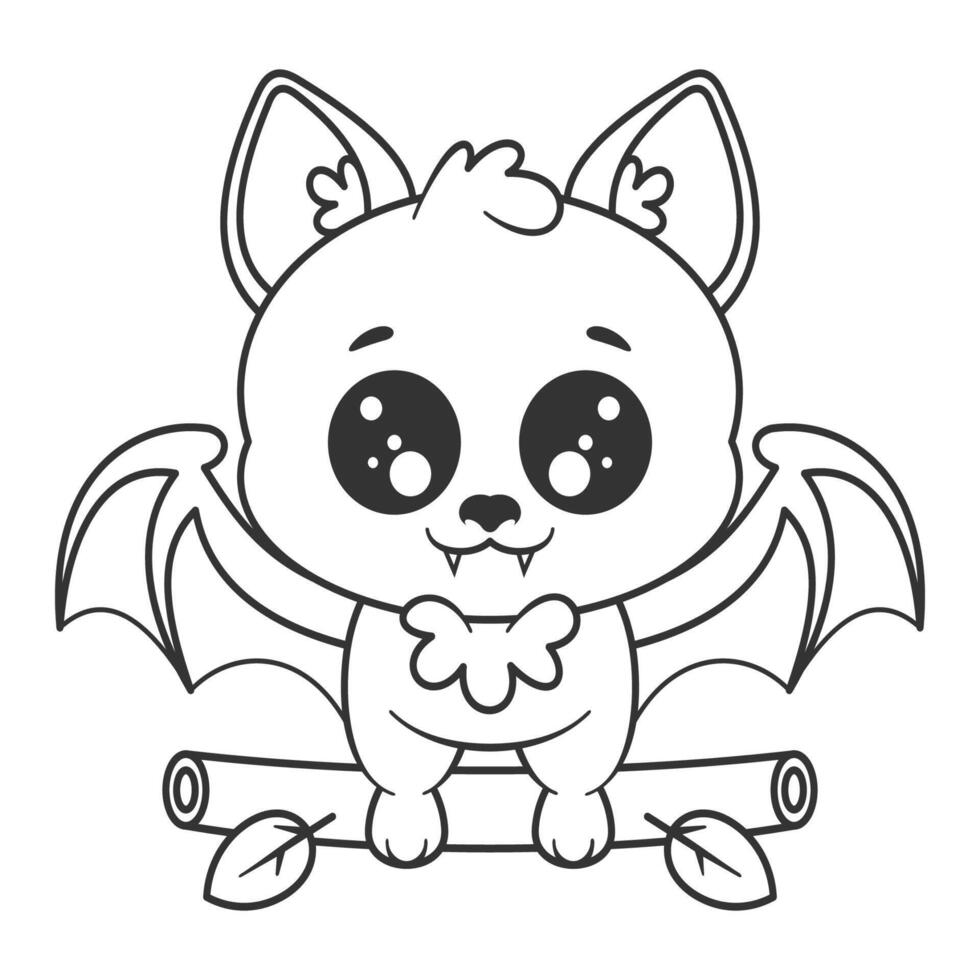 Bat standing on tree trunk, for coloring vector