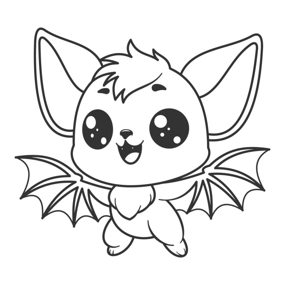 Cute bat feels happy, for coloring vector