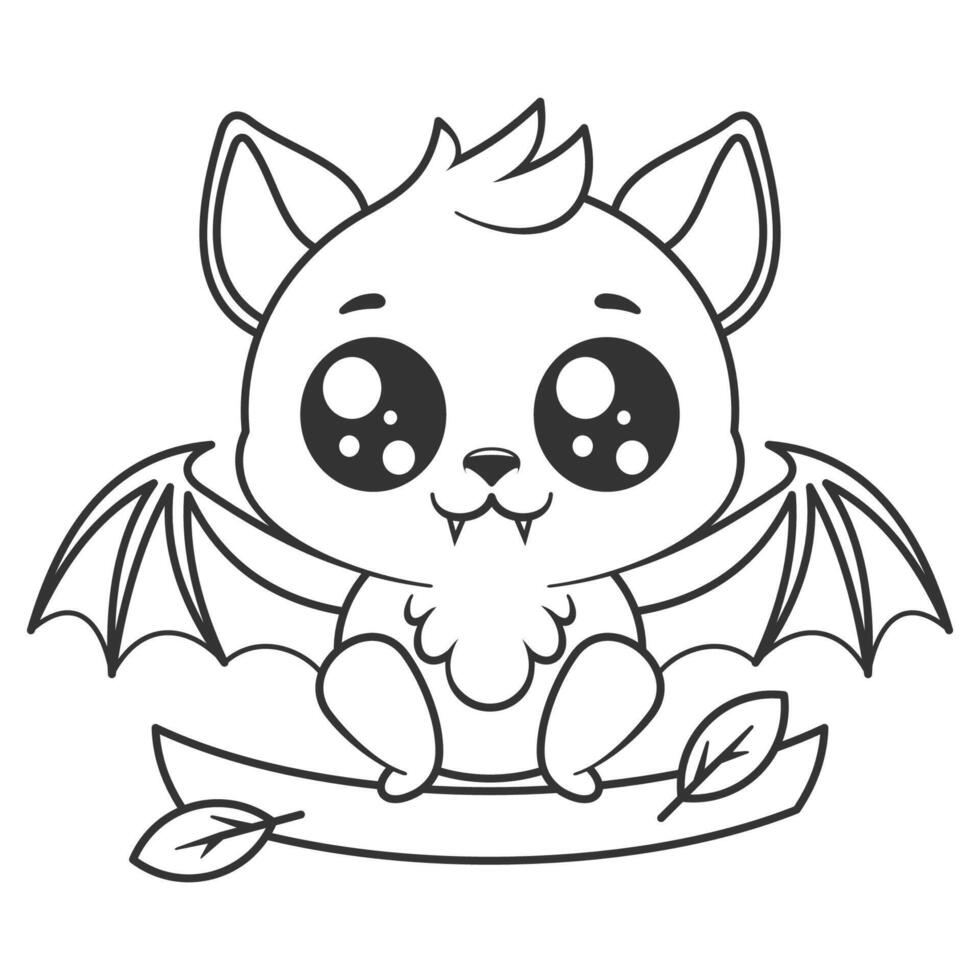 Bat sitting on a tree branch, for coloring vector