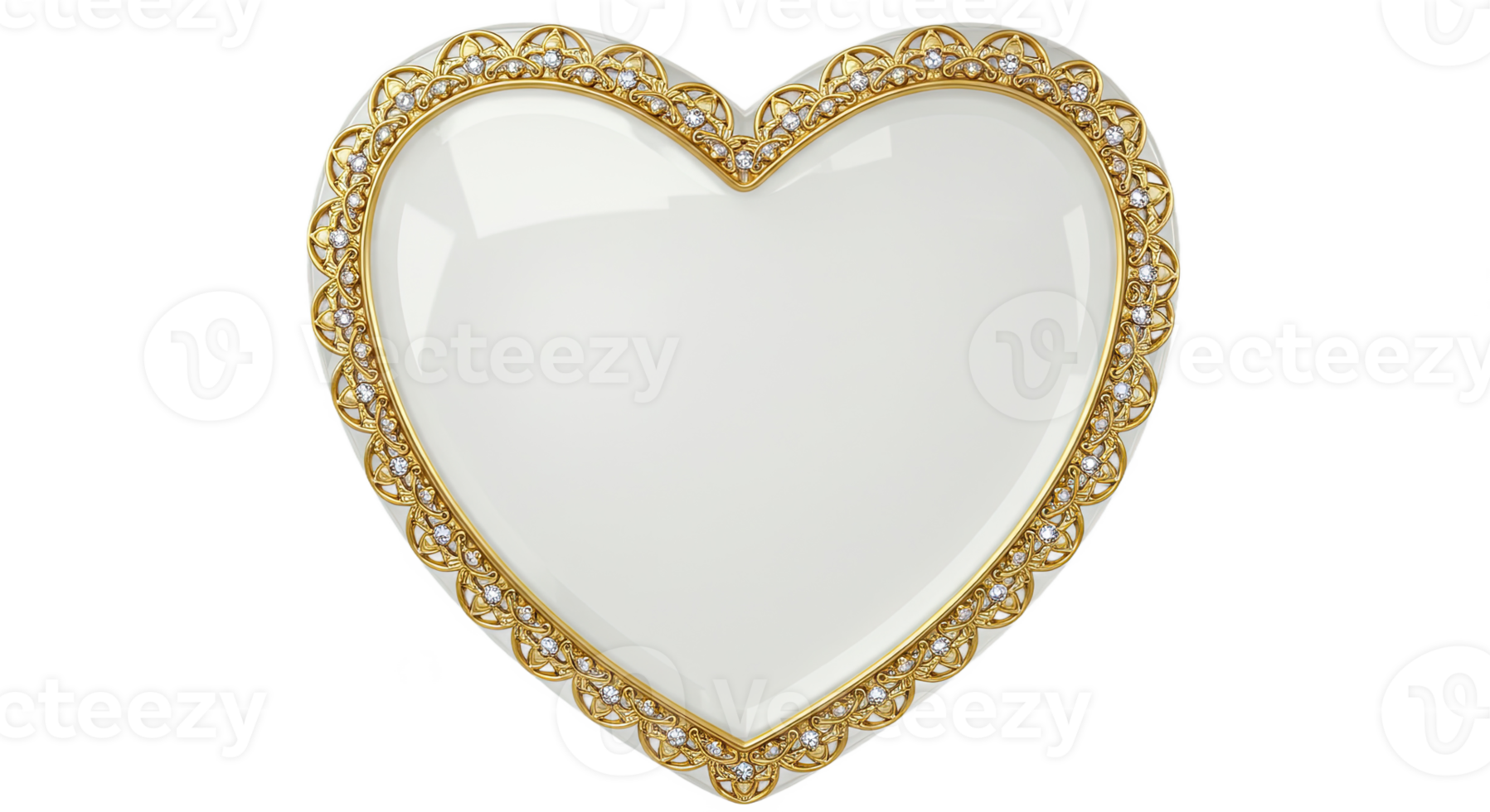 A white heart shaped plate with gold trim png