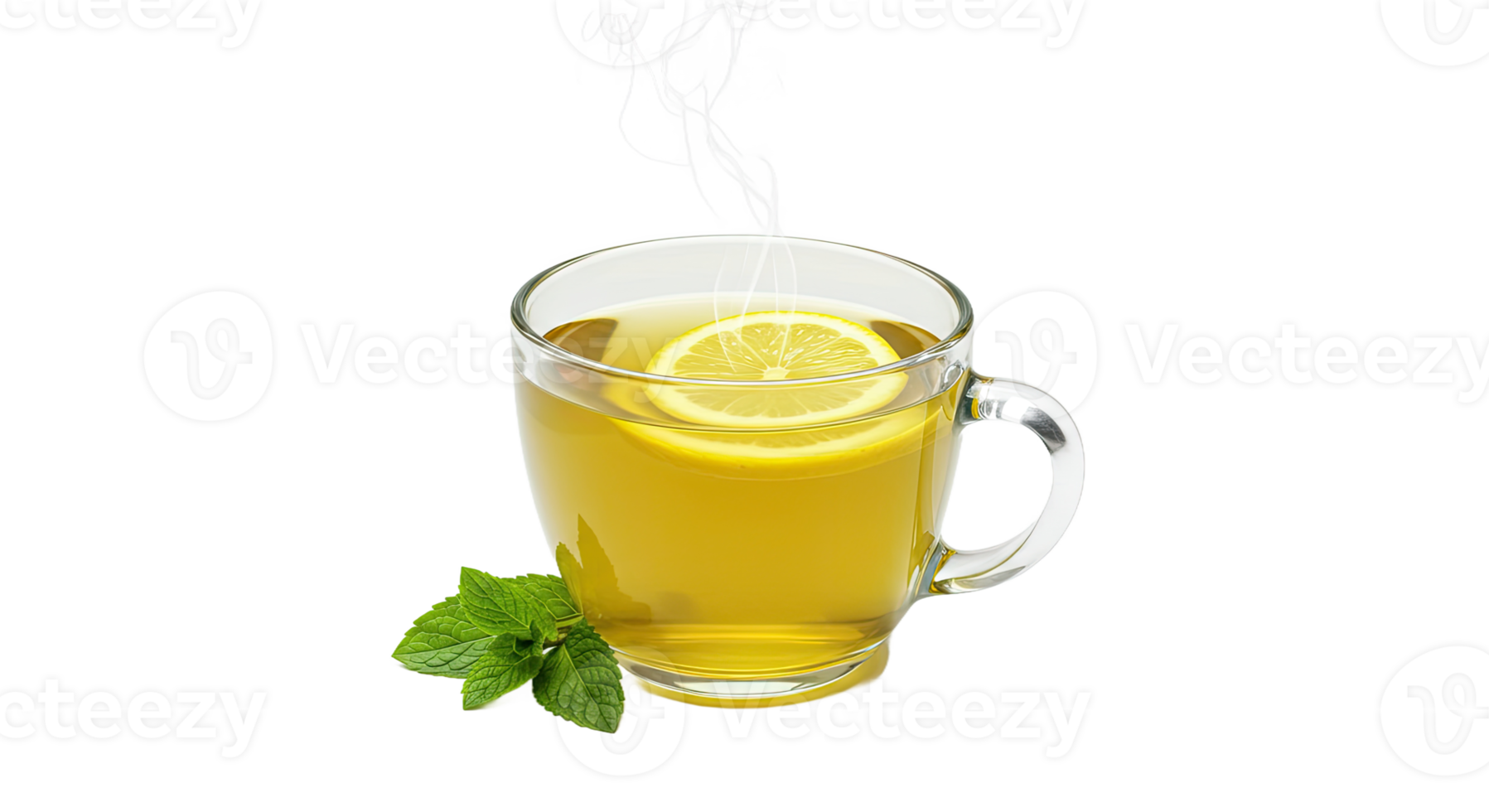 A cup of tea with lemon and mint leaves png