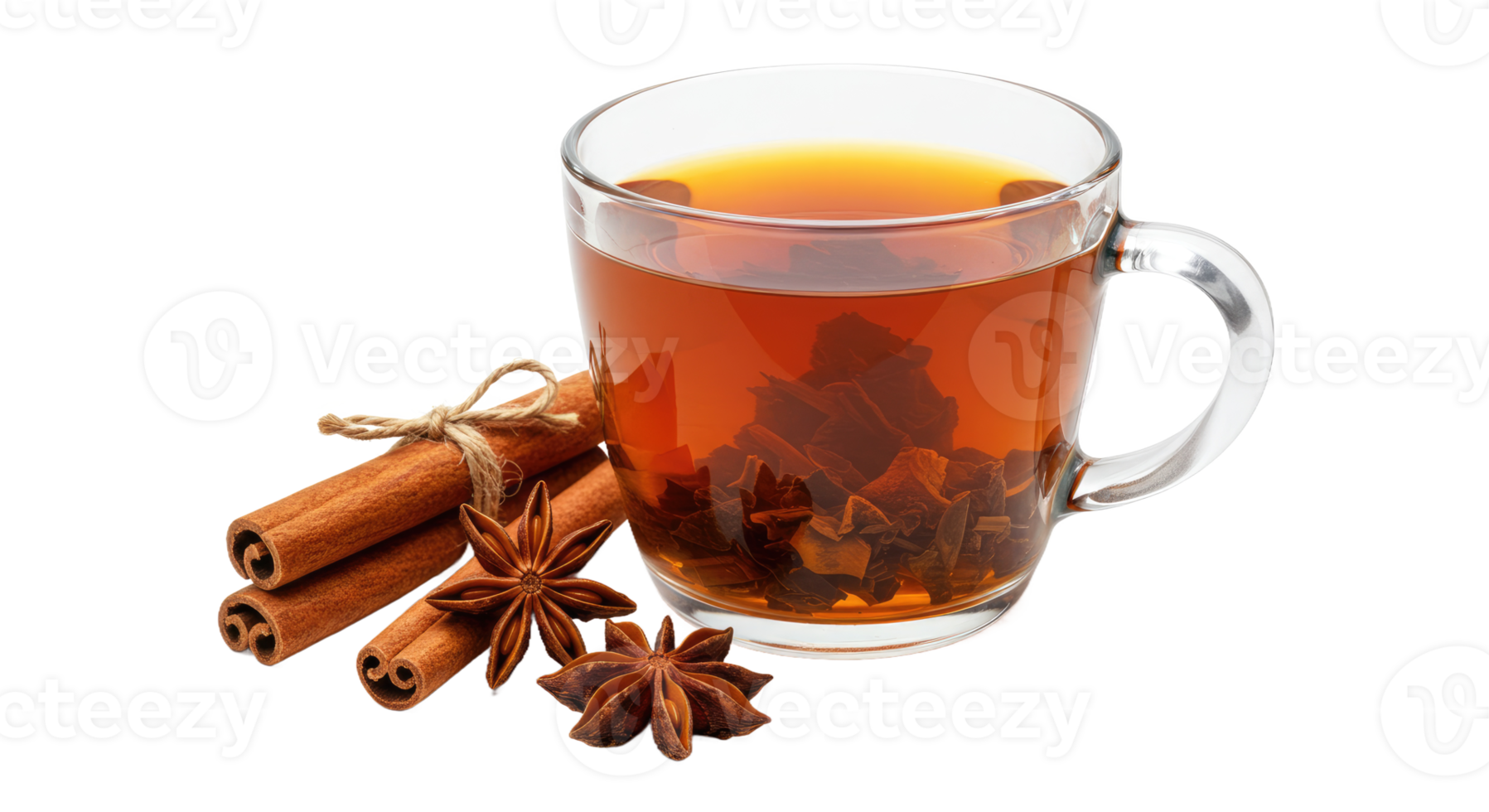 A glass of tea with cinnamon and anise png