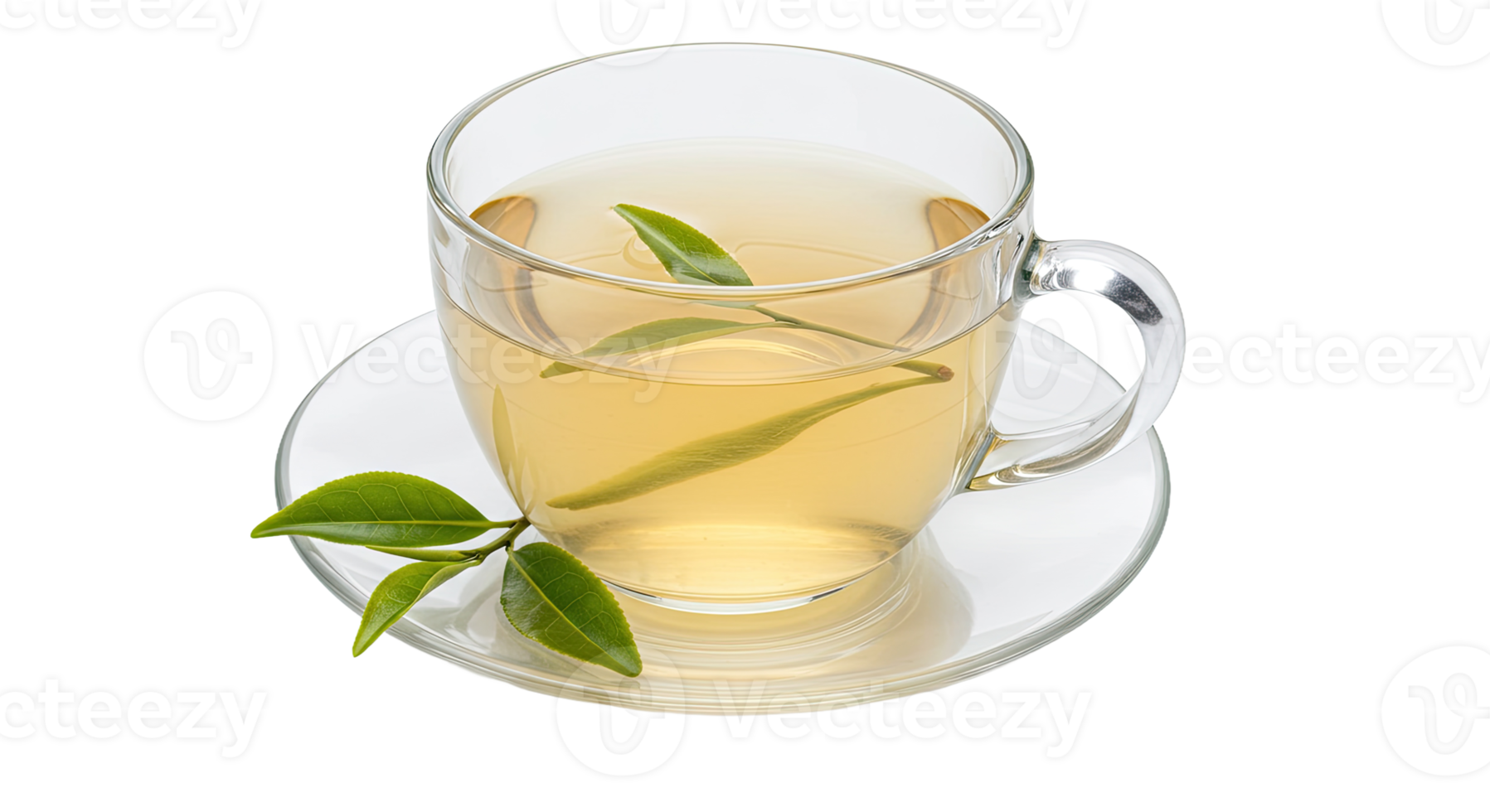 A cup of tea with a leaf on top png