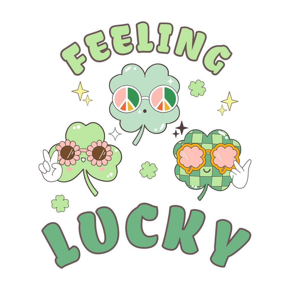 Feeling Lucky with Groovy Retro Shamrock , St Patricks Day t-shirt Design vector