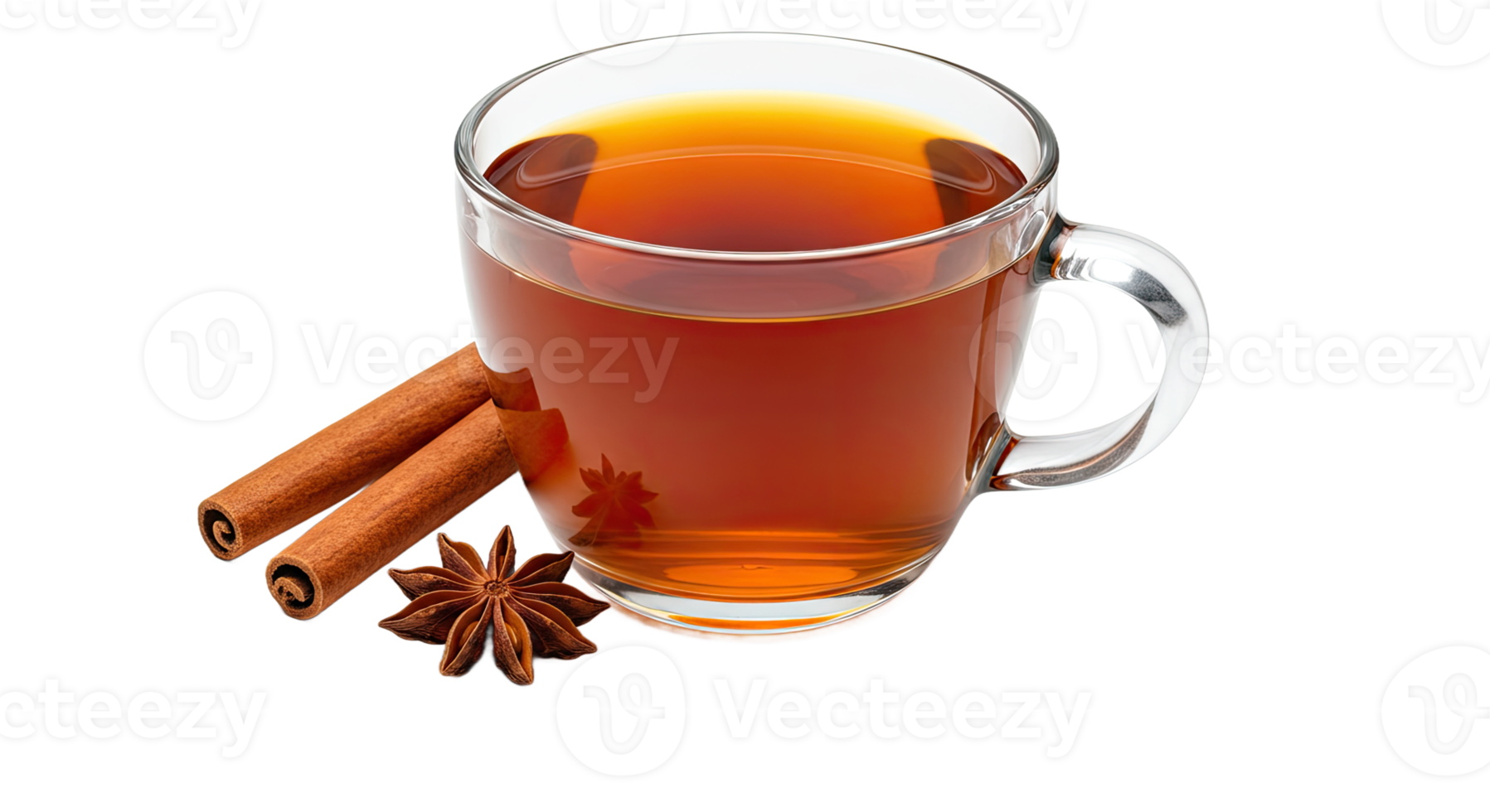 A glass of tea with cinnamon and an anise png