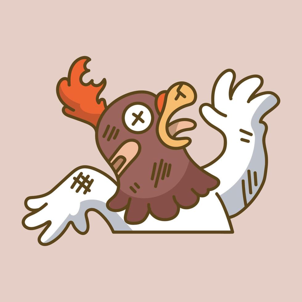 K.O chicken emoticon character with outline flat design vector