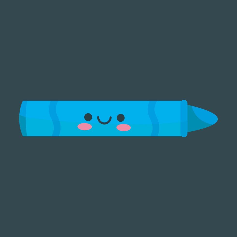 blue crayon with face cartoon character in flat design vector