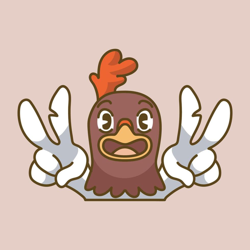 peace hand chicken emoticon with flat design vector