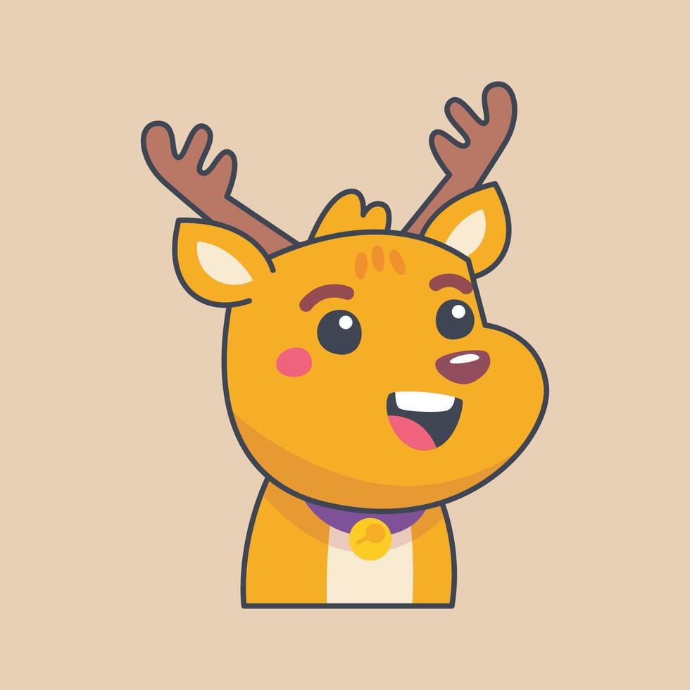 Deer smile face cartoon character in outline flat design vector