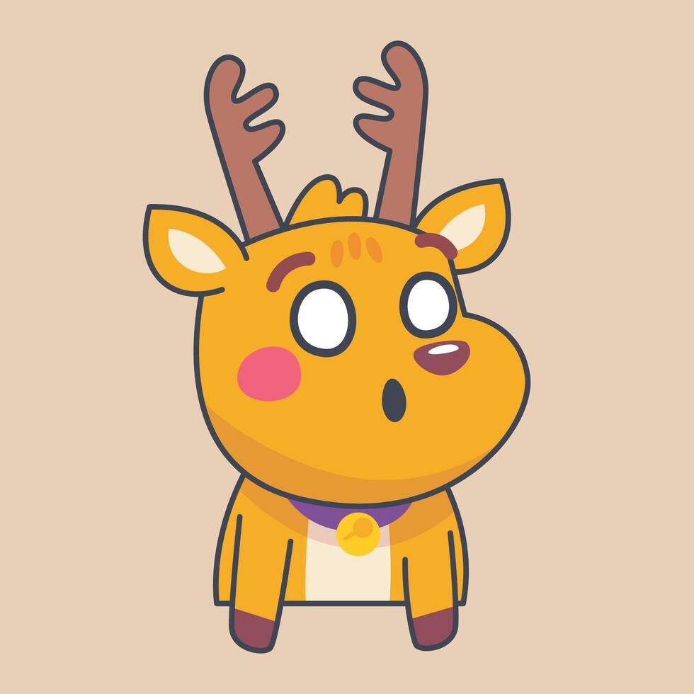 Deer confuse face cartoon character in outline flat design vector