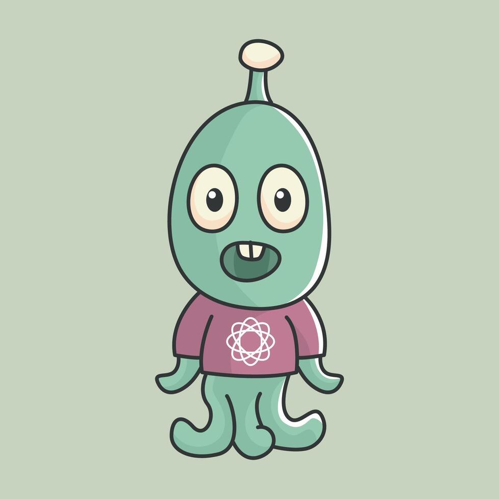 green alien carton character in outline flat design vector