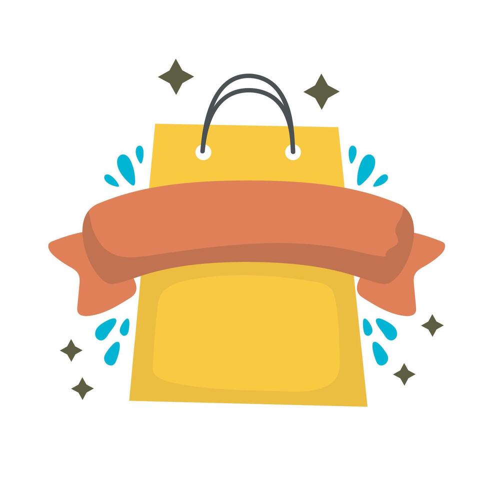 shopping bag with sparkling and text space bow in flat design vector