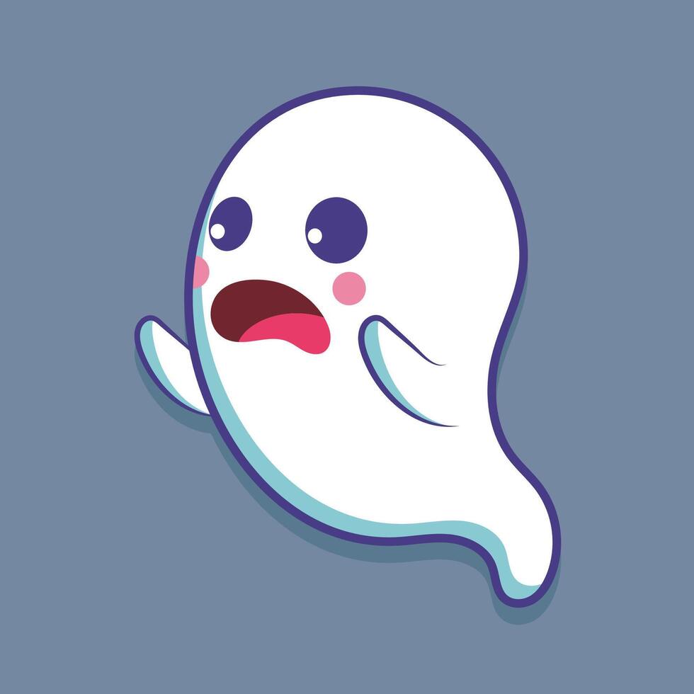 cute ghost scary face with outline flat design vector