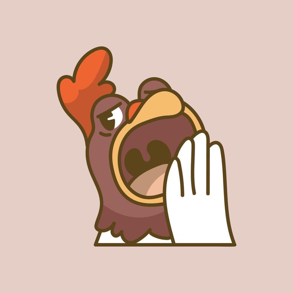 sleepy chicken emoticon with outline flat design vector
