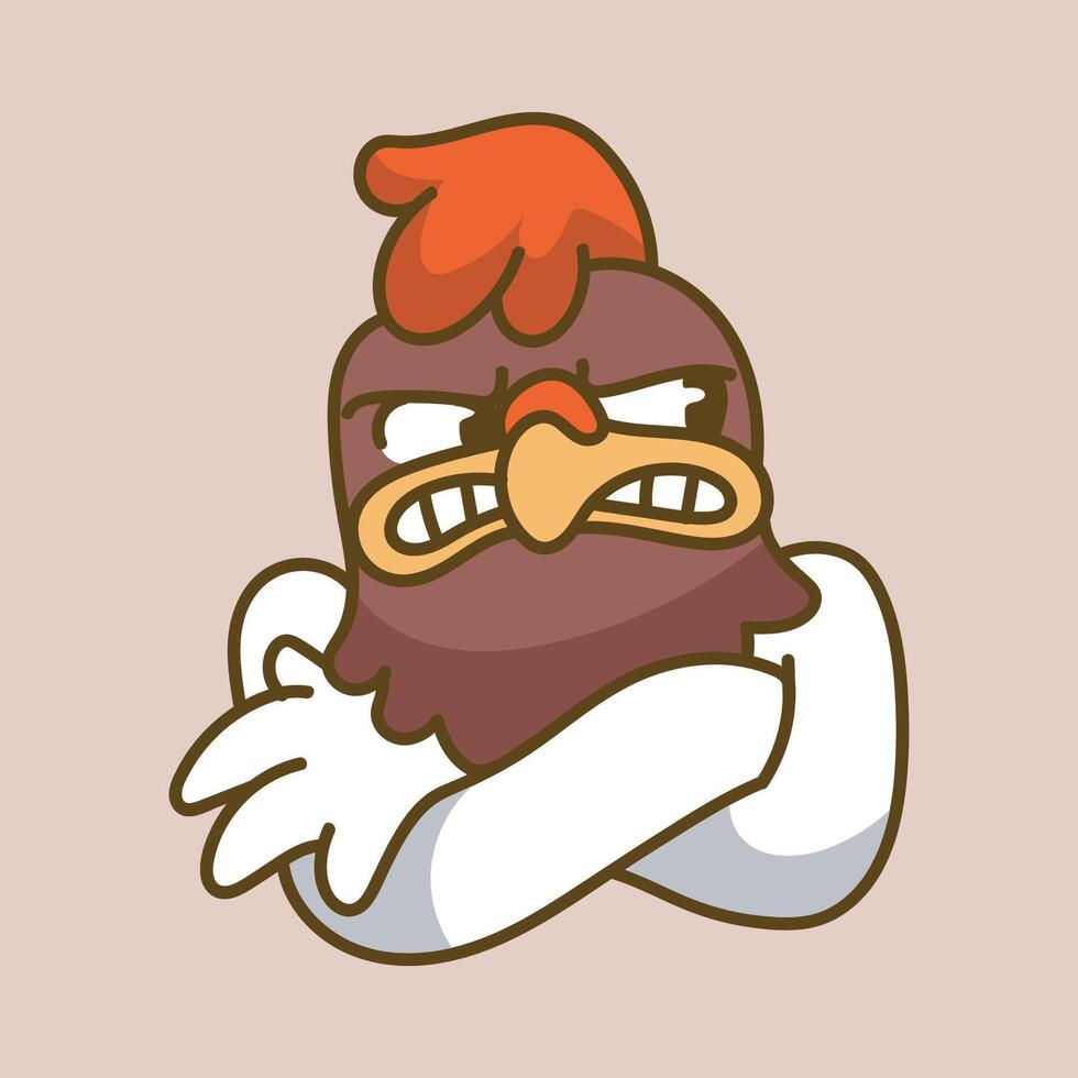 angry chicken emotion character in flat design vector
