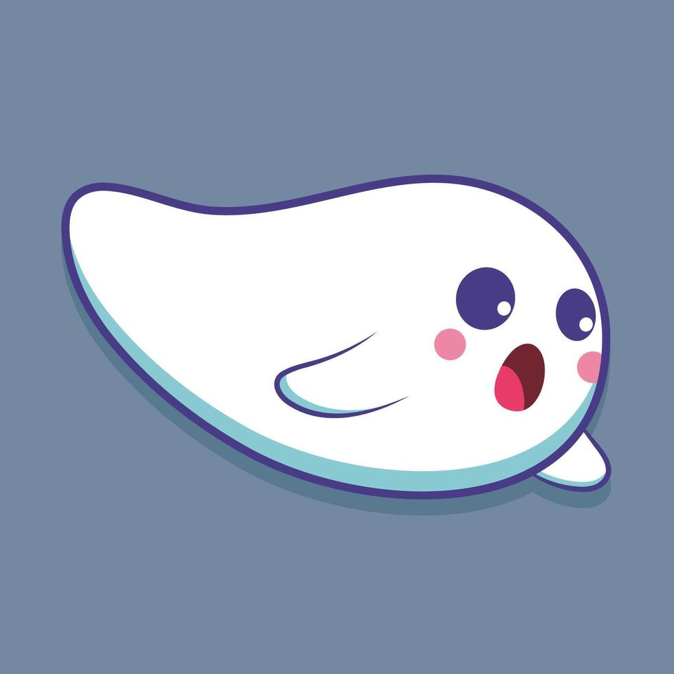 cute ghost face cartoon look something in outline flat design vector